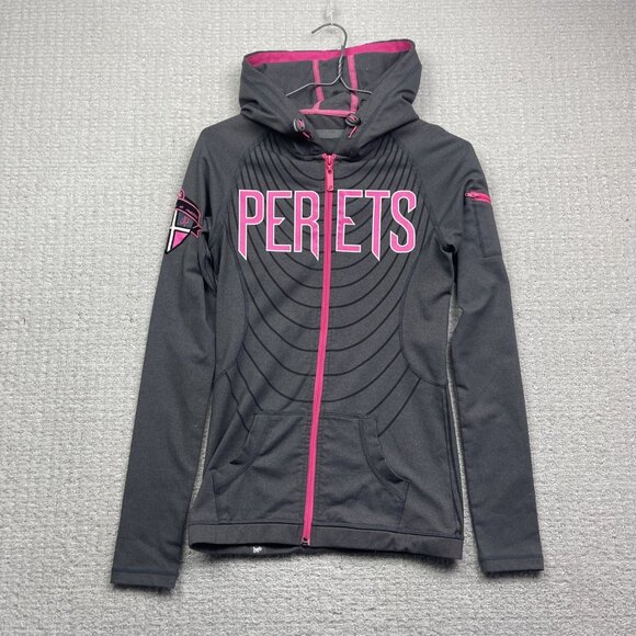 Joshua Perets Tops - Y2K Joshua Perets Full Zip Tech Hoodie Emo Goth 2000's Sz Small Grey / Pink